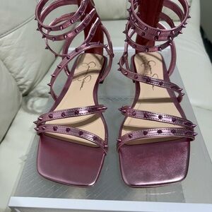 Jessica Simpson Metallic Plum Studded Strappy Heels